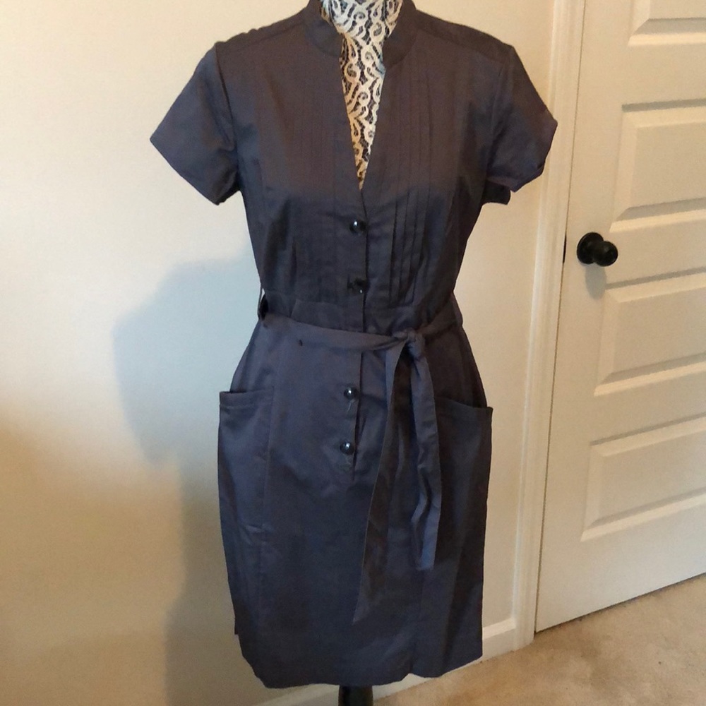 Gray Pleated Button Dress